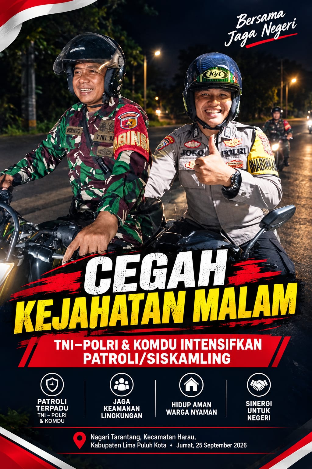 Cegah Kejahatan Malam, TNI – Polri Dan Komduk Intensifkan Patroli/Siskamling